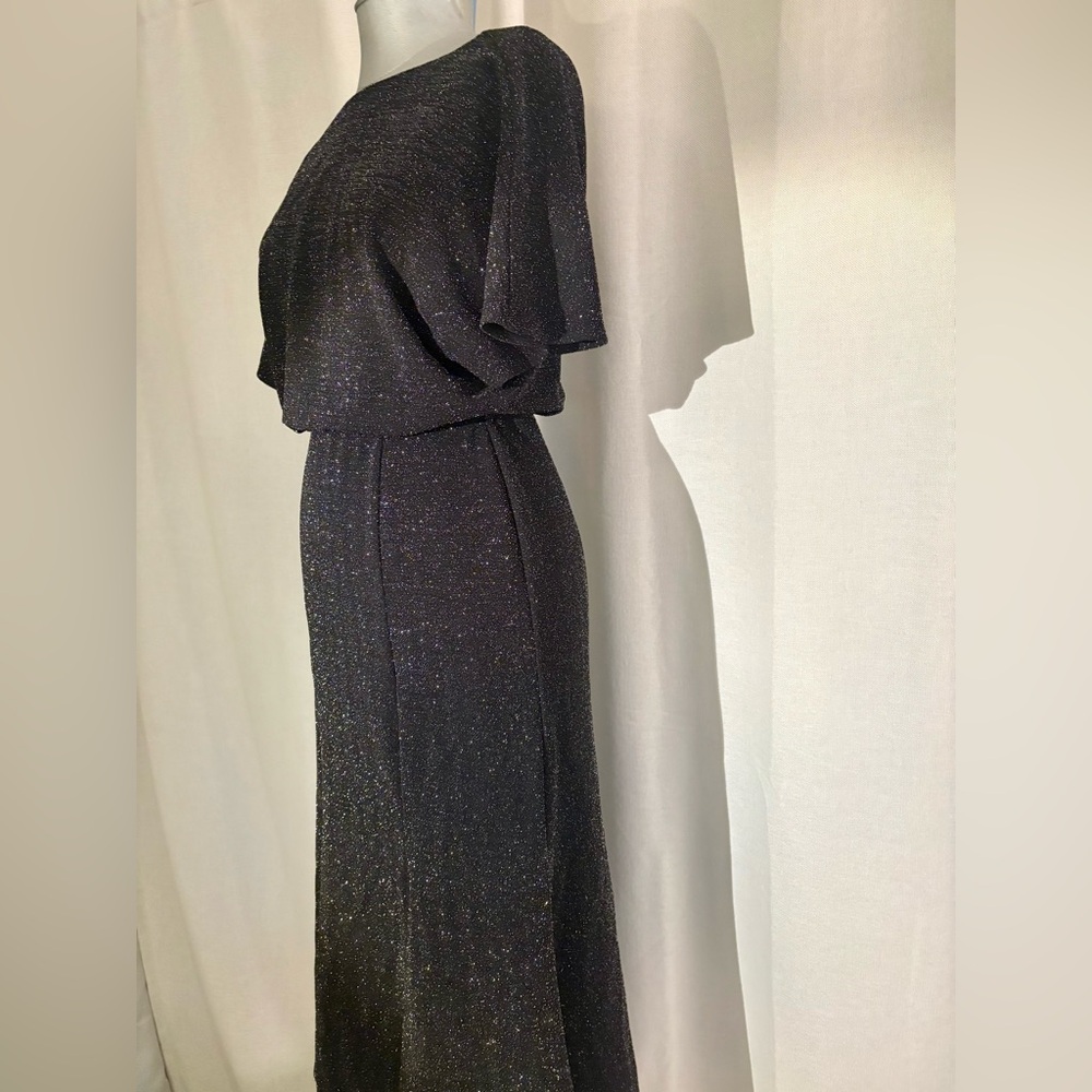 Donna Morgan Silver Metallic Knit Midi Dress with Front Slit Open Back Sz 2 - Picture 9 of 13